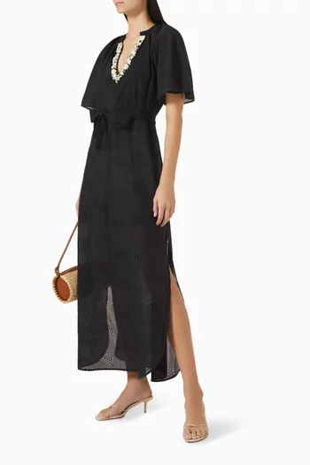 Isadora Embroidered Kaftan in Cotton Blend