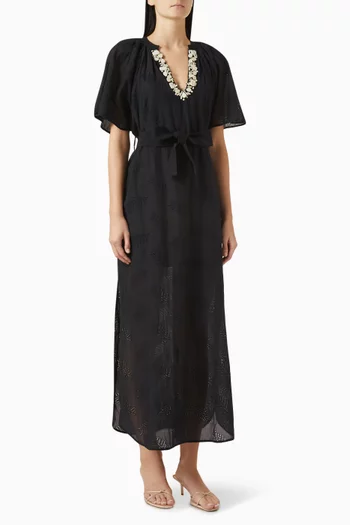 Isadora Embroidered Kaftan in Cotton Blend