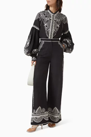 Sierra Embroidered Pants in Linen Blend