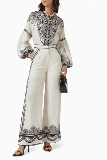Sierra Embroidered Pants in Linen Blend