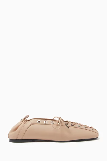 Lace-up Ballet Flats in Leather