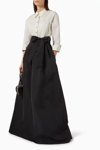 Embellished-button Shirt Gown in Taffeta