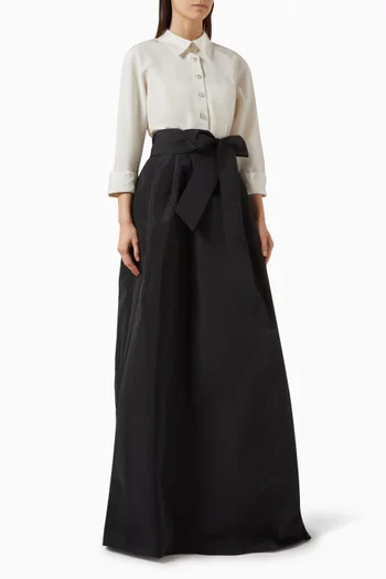 Embellished-button Shirt Gown in Taffeta