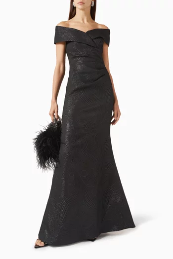 Off-shoulder Gown in Jacquard