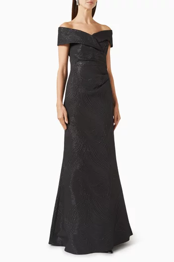 Off-shoulder Gown in Jacquard