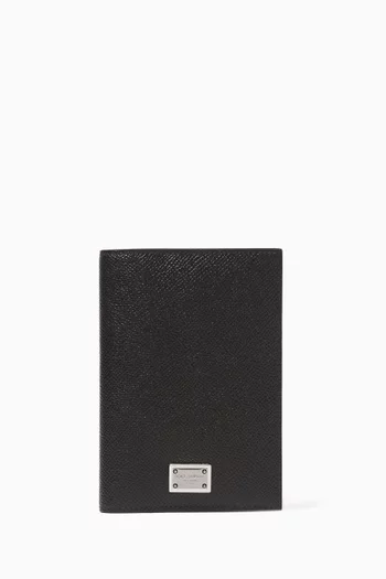 Logo-plaque Passport Holder in Leather