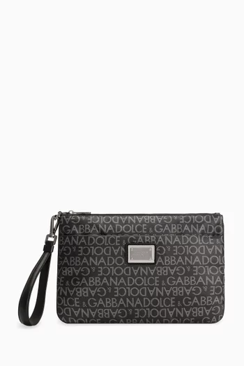 Logo-print Clutch in Coated-canvas