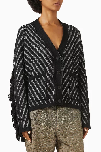 Olidia Fringe Cardigan in Wool-jaqcuard