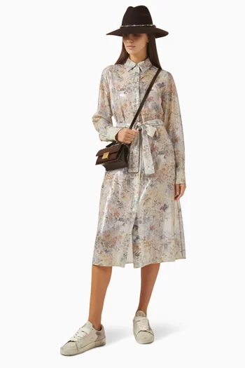 فستان متوسط الطول بنمط قميص مطرز بالترتر