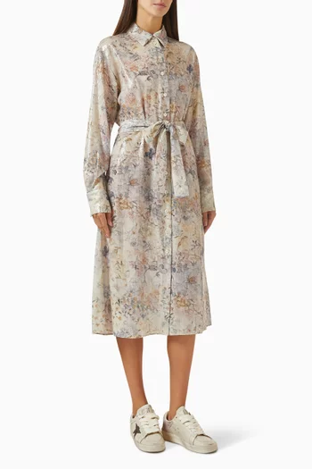 فستان متوسط الطول بنمط قميص مطرز بالترتر