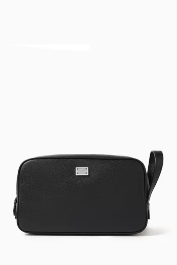 Logo-plaque Beauty Case in Leather