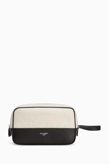 Atene Wash Bag in Canvas & Leather