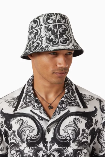 Majolica-print Bucket Hat in Cotton-drill