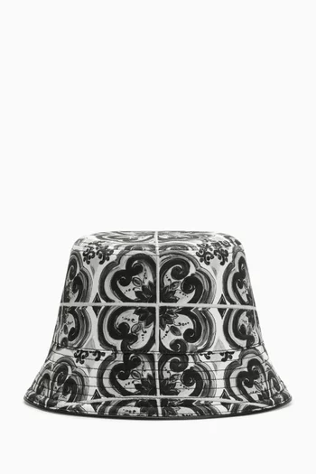 Majolica-print Bucket Hat in Cotton-drill