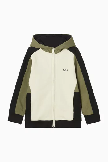 Colour-block Logo Zip-up Hoodie in Fleece