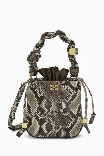 Mini Bou Bucket Bag in Snake-print Leather