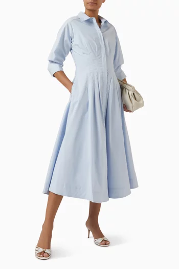 فستان جاز متوسط الطول بطيات قطن بوبلين