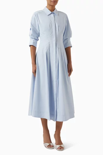 فستان جاز متوسط الطول بطيات قطن بوبلين