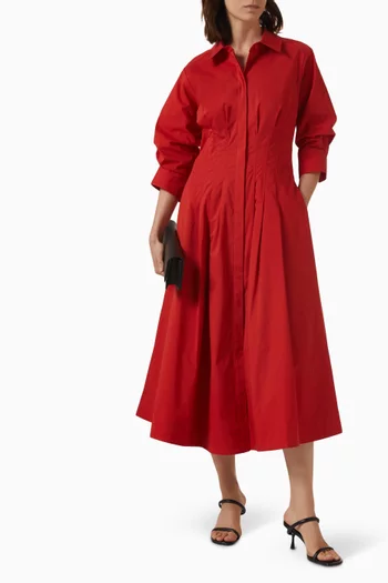 فستان جاز متوسط الطول بطيات قطن بوبلين