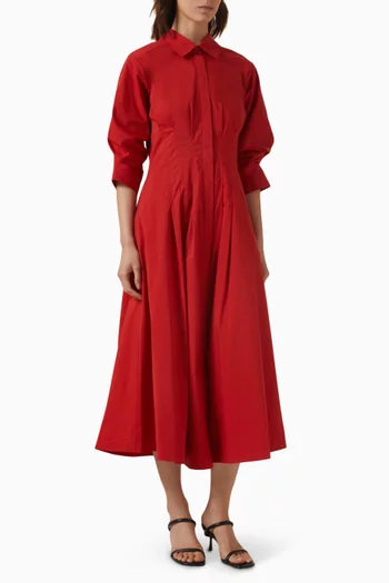 فستان جاز متوسط الطول بطيات قطن بوبلين