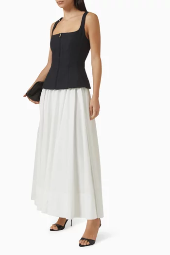 فستان جولين متوسط الطول من أقمشة مختلفة