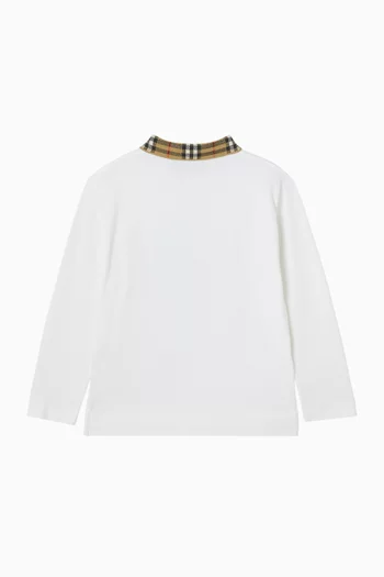 تي شيرت بولو بأكمام طويلة قطن بيكيه بياقة بنقشة مربعات