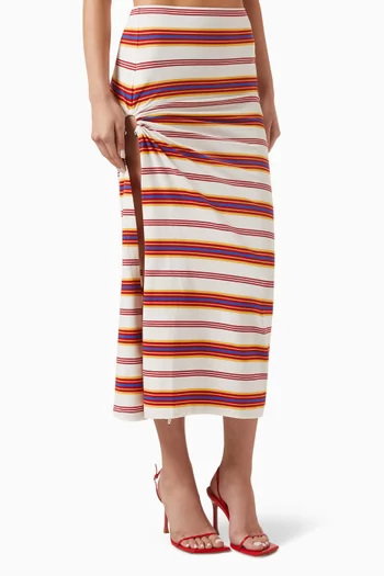 Striped Draped Maxi Skirt in Cotton