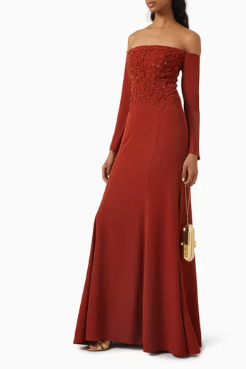 Rope-detail Off-shoulder Gown