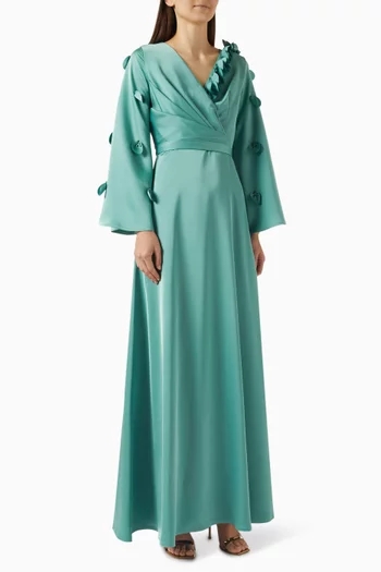 3D Floral-applique Dress in Satin