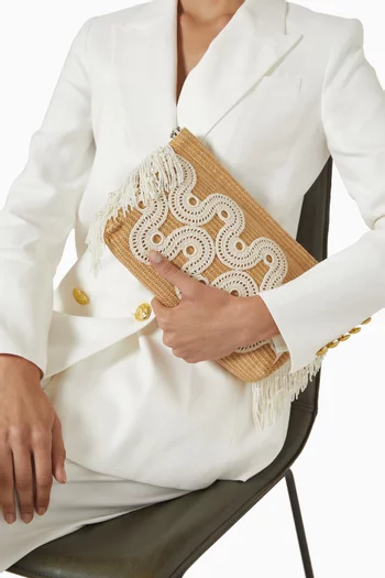 Vague Crochet Clip Clutch in Raffia