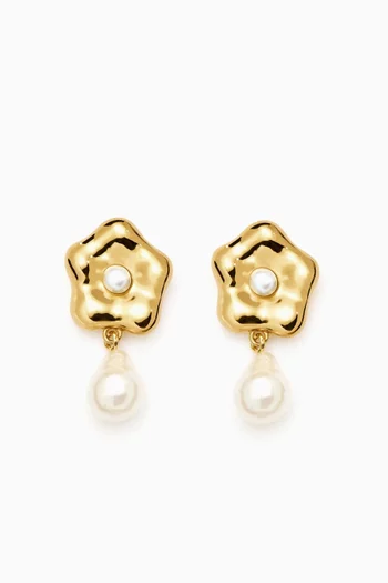 Eny Puffy Daisy Drop Earrings in 18kt Gold-plated Brass