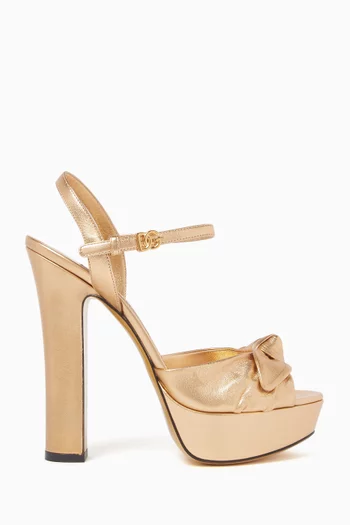 Bow Platform Sandals in Metallic Leather