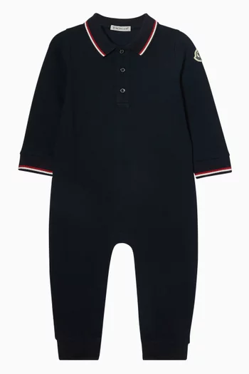 Long-sleeve Polo Romper in Cotton-blend