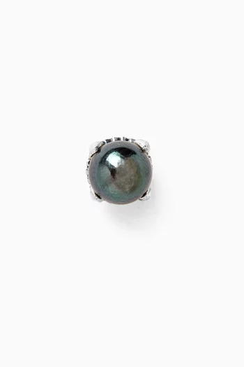 Black Pearl Single Stud Earring in Sterling Silver