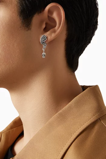 Rose Skull Stud Earring in Sterling Silver