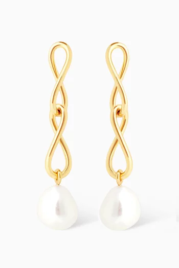 Infinite Pearl Drop Earrings in 18kt Gold-plated Silver