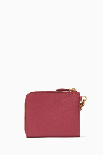 Small Triangle Logo Zip Wallet in Saffiano Leather