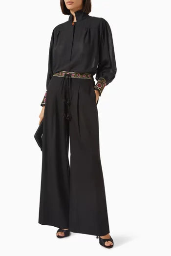 Carnation Embroidered Pants in Linen