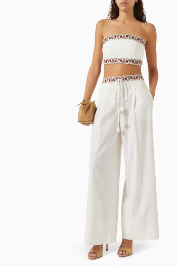 Carnation Embroidered Pants in Linen