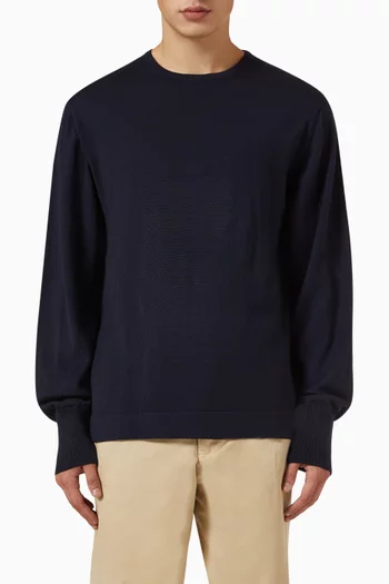 سترة بفتحة رقبة مستديرة صوف مارينو إيطالي