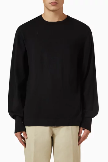 سترة بفتحة رقبة مستديرة صوف مارينو إيطالي