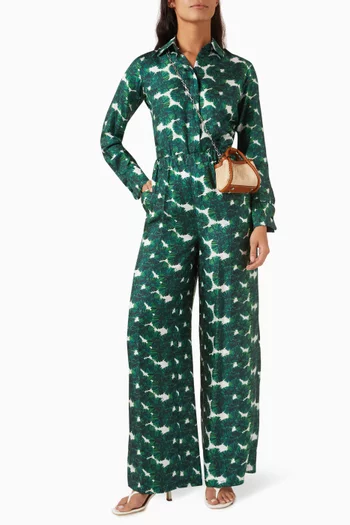 Morena Floral-print Pants in Silk-twill