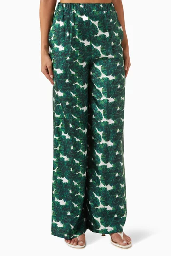 Morena Floral-print Pants in Silk-twill