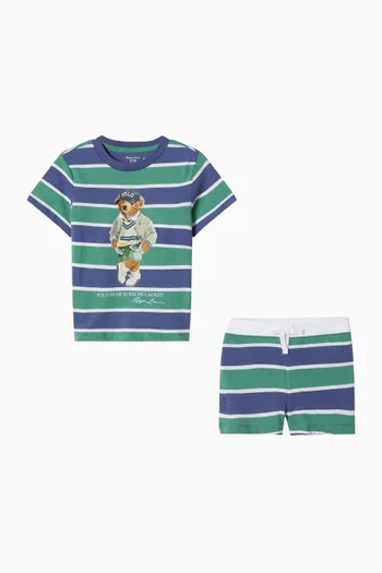 Bear Stripe T-shirt & Shorts Set in Cotton