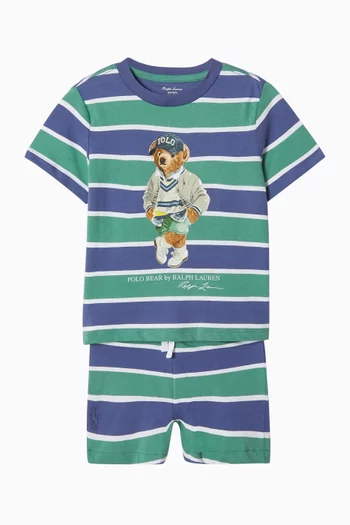 Bear Stripe T-shirt & Shorts Set in Cotton