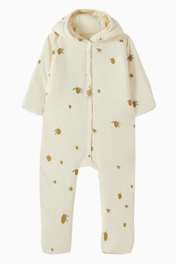 Lemon-print Hooded Onesie in Organic Cotton