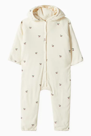 Cherry-print Hooded Sleepsuit in Organic Cotton