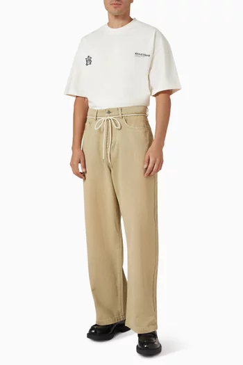 تي شيرت بطبعة مزدوجة لشعار الماركة قطن