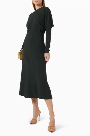 Gathered Dolman Midi Dress in Viscose Blend