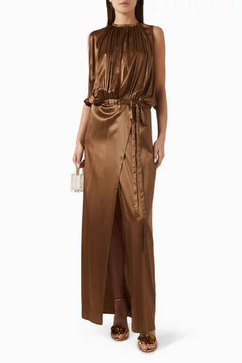 Belted Maxi Dress in Satin